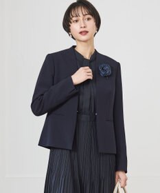 23区 S 【セットアップ対応/洗える】トリアセダブルジョーゼット ノーカラー ジャケット ネイビー系