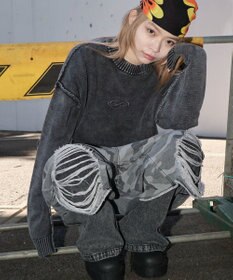 WEGO 【ユニセックス着用ITEM】ピグメントロゴニットプルオーバー