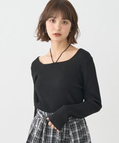 earth music&ecology 【洗濯機洗い可】スクエアホルターネックリブプルオーバー