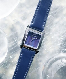 CITIZEN 【光発電エコ・ドライブ】ハンサムなスクエアケース 替えバンド付き ブラック ネイビー