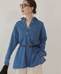 WEGO 【ANGIE VINTAGE】襟が選べる デニム チュニック シャツ （バンドカラー/レギュラーカラー）