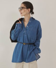 WEGO 【ANGIE VINTAGE】襟が選べる デニム チュニック シャツ （バンドカラー/レギュラーカラー）