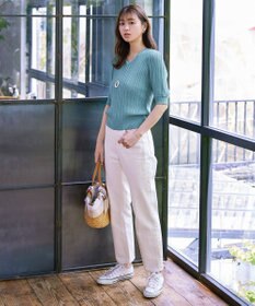 Tiaclasse L 【洗える】パフスリーブ透かし編みニットトップス