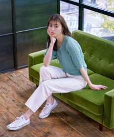 Tiaclasse L 【洗える】パフスリーブ透かし編みニットトップス