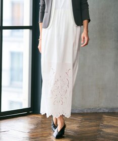 BEIGE， 【洗える】GALLERIA / コットンエンブロイダリーIラインスカート White