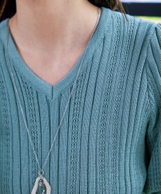 Tiaclasse L 【洗える】パフスリーブ透かし編みニットトップス