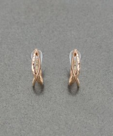 Phoebe 〈シリーズ累計販売10000点突破！〉〈痛くないシリーズ/金属アレルギー対応〉クロスフープクリスタルループフィットイヤリング　ローズゴールド