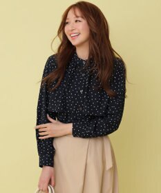 ANY SIS ラッフルレイヤード ブラウス ネイビードット