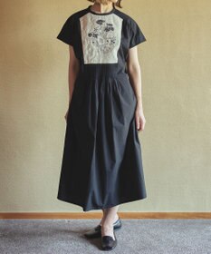 muuc ジャスミン刺繍フレンチスリーブワンピース〈日本製・綿100%天然素材・遠州織物〉〈繊細な花刺繍〉〈上品なロング丈〉〈ゆったりフリーサイズ〉〈大人の夏ワンピ〉