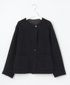 J.PRESS LADIES S 【リバーシブル】ウールナイロン リバーチェック ノーカラー ショートコート