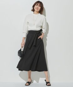 自由区 【洗える・ストレッチ素材】リネンヴィスコースストレッチ フレアスカート