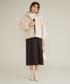 Feroux 【洗える】スタンドネックギャザー ブラウス