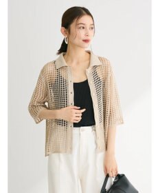 Green Parks メッシュ編み襟付きカーディガン