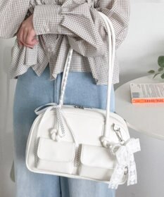 WEGO レイヤーリボンチャーム付きボストンバッグ