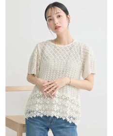 earth music&ecology 裾レース透かしニットプルオーバー