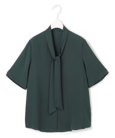 ICB 【人気のため新色追加・接触冷感・UVケア・洗える】BackSatinAmunzen 5分袖配色ボウタイブラウス ディープパイン系