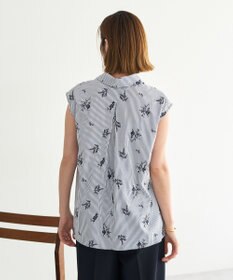 YECCA VECCA ストライプ柄フラワー刺繍シャツ