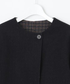 J.PRESS LADIES S 【リバーシブル】ウールナイロン リバーチェック ノーカラー ショートコート