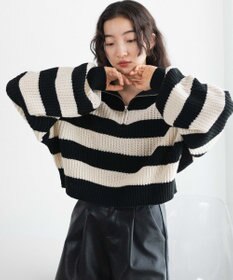 WEGO ハーフジップショートニットプルオーバー