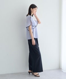 YECCA VECCA 配色ラッフルスリーブブラウス