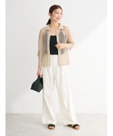 Green Parks メッシュ編み襟付きカーディガン