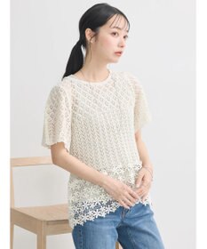 earth music&ecology 裾レース透かしニットプルオーバー