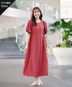 Tiaclasse 【洗える】バルーンスリーブサイドギャザーワンピース