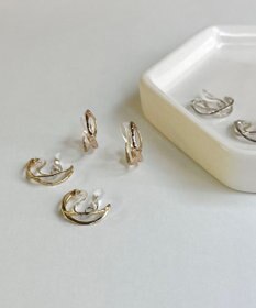 Phoebe 〈シリーズ累計販売10000点突破！〉〈痛くないシリーズ/金属アレルギー対応〉クロスフープクリスタルループフィットイヤリング　ローズゴールド