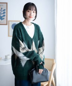 WEGO モヘアライク総柄BIGカーディガン