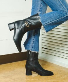 BONTRE 【UNISA/ウニサ】トリム付きスクエアトゥアンクルブーツ/LUNES-UA