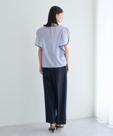 YECCA VECCA 配色ラッフルスリーブブラウス