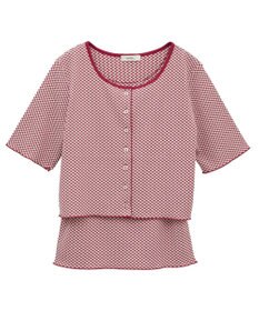 earth music&ecology ＳＥＴ２点ギンガムメロ－カーデ＋リボンタンク