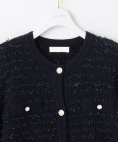 ANY SIS 【洗える】ノーカラーツイードニット カーディガン