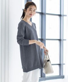 Tiaclasse L 【洗える】Vネックリブニットチュニック