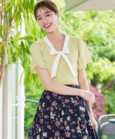 Tiaclasse 【洗える】配色リボンタイブラウス