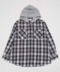 WEGO 【ユニセックス着用ITEM/MLサイズ展開】オンブレチェックフードシャツ（LS）