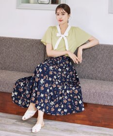 Tiaclasse 【洗える】配色リボンタイブラウス