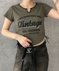 WEGO 配色サイドギャザーVネックT