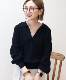 AMERICAN HOLIC バイパチ片畦衿付きニットプルオーバー