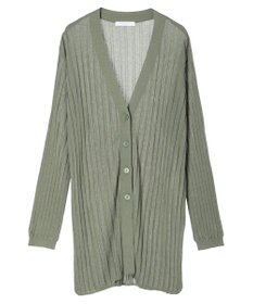 Green Parks 推しニット　リブ編みミドル丈カーディガン