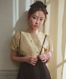 Feroux 【洗える】リボン刺繍ダイヤ柄 ニット