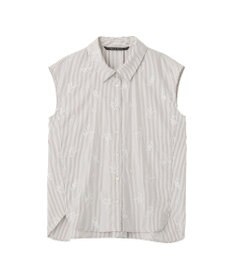 YECCA VECCA ストライプ柄フラワー刺繍シャツ