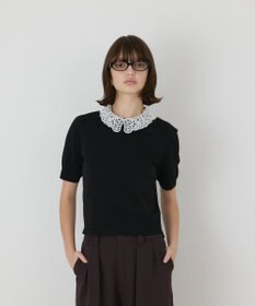 GRACE CONTINENTAL レースカラーラメニットトップ