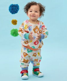 MIKI HOUSE HOT BISCUITS 【80-120cm】カラフルビーンズ 総柄 裏毛パイル素材 パンツ