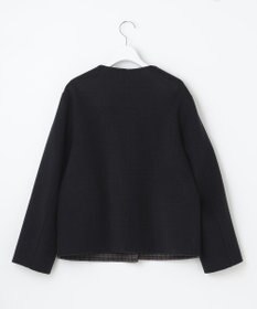 J.PRESS LADIES S 【リバーシブル】ウールナイロン リバーチェック ノーカラー ショートコート