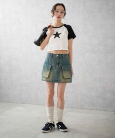 WEGO ヴィンテージウォッシュデニムカーゴミニスカート