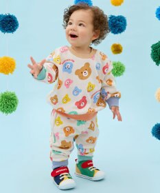 MIKI HOUSE HOT BISCUITS 【80-120cm】カラフルビーンズ 総柄 裏毛パイル素材 パンツ