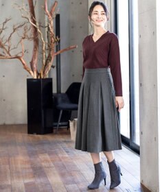 Tiaclasse L 【洗える】大人上品なウール調タックフレアスカート