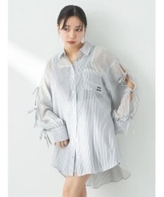 earth music&ecology 袖スリットリボンロングシャツ