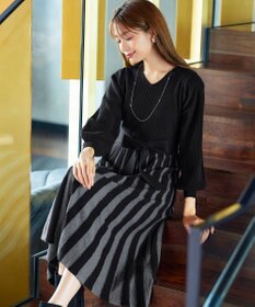 Tiaclasse 【洗える】レース編みニットフレアワンピース